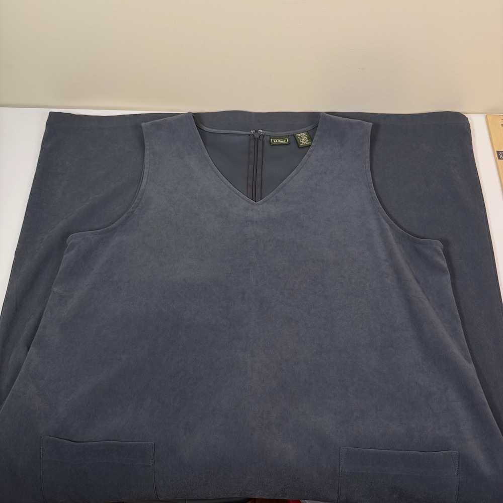 LLBean Womens 18 Sleeveless V Neck Maxi Length Gray Romper Pockets Lagenlook - Picture 8 of 10